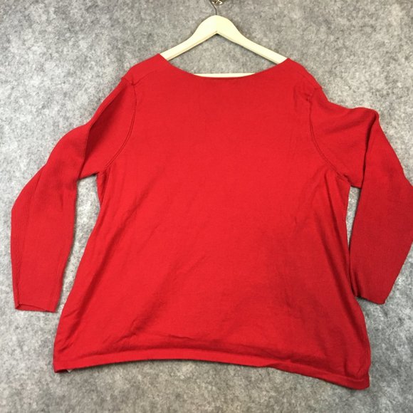 Kim Rogers Top 2X V Neck Strappy Front Fine Gauge Knit Sweater Long Sleeve Red - Picture 10 of 11